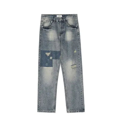 Blue / M Men's Ripped Retro Loose Jeans