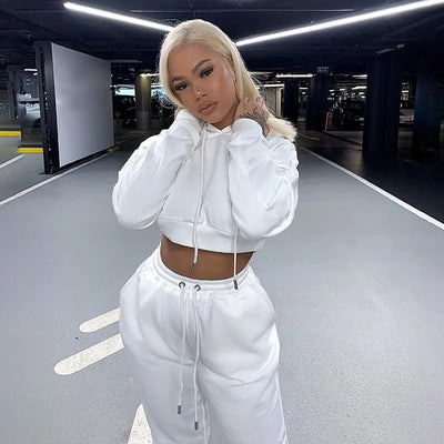 Nik & Nakks White / M Hirigin Women's Winter Casual Sports Tracksuit: Hoodie & Sweatpants Set Hirigin Women's Winter Casual Sports Tracksuit: Hoodie & Sweatpants Set