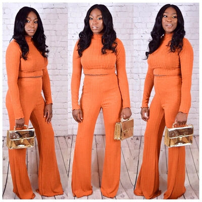 Nik & Nakks Orange / S Women's 2 Piece Long Sleeve Top and Pants Lounge Wear Tracksuit